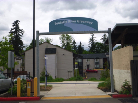 Trail entrance sign - trail entrance with tactile strip located behind Nyberg Rivers shopping complex Trail entrance sign - trail entrance with tactile strip located behind Nyberg Rivers shopping complex
